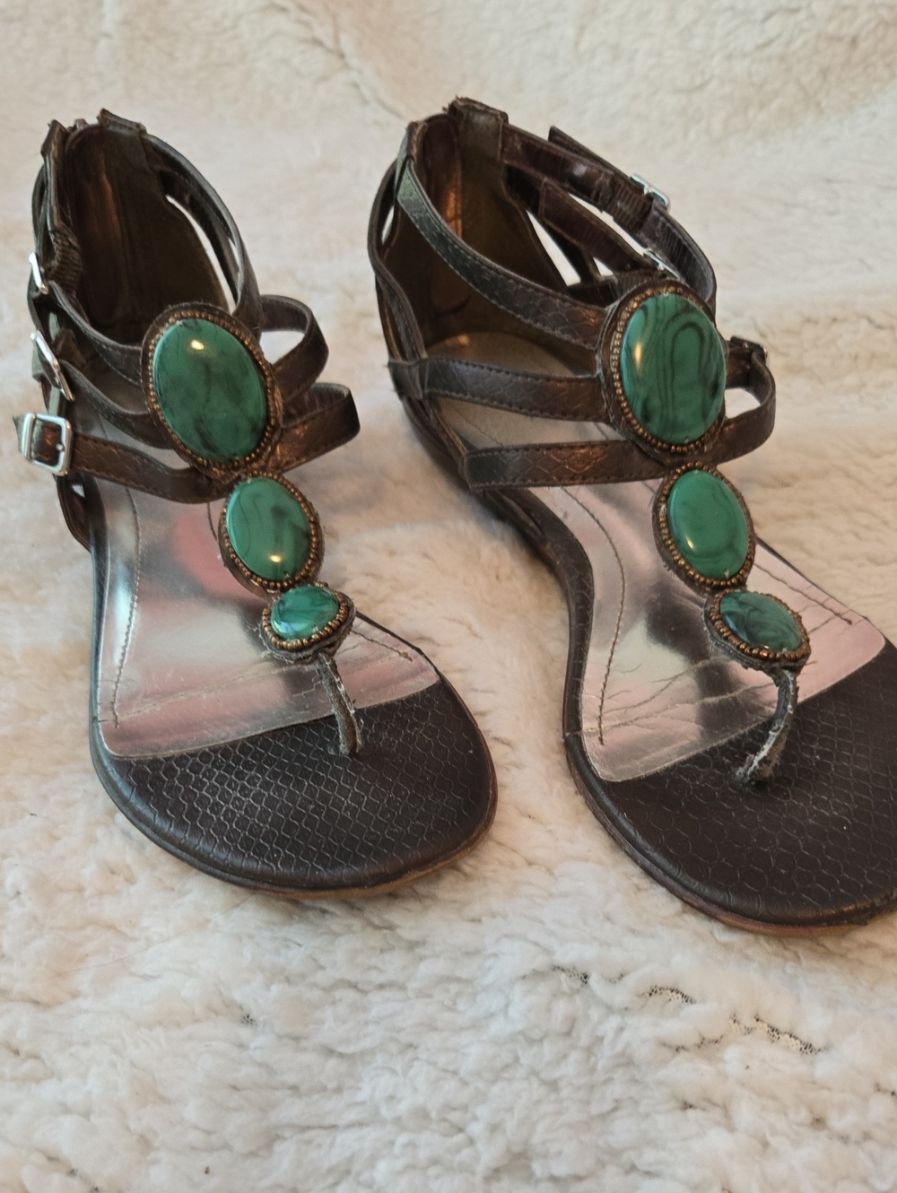 Style & Co. Brown Gladiator Sandals with Malachite Stone Accents